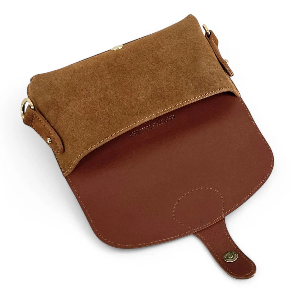 Mini-sac french stick en croûte de cuir TOSCA SUEDE Cannelle