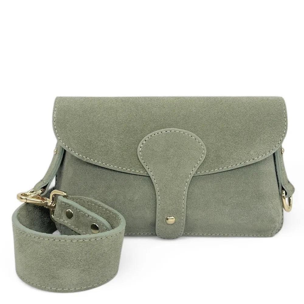 Mini-sac french stick en croûte de cuir TOSCA SUEDE Vert amande