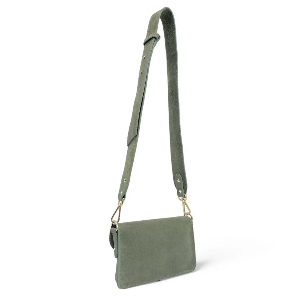 Mini-sac french stick en croûte de cuir TOSCA SUEDE Vert amande