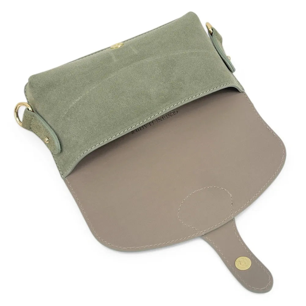 Mini-sac french stick en croûte de cuir TOSCA SUEDE Vert amande