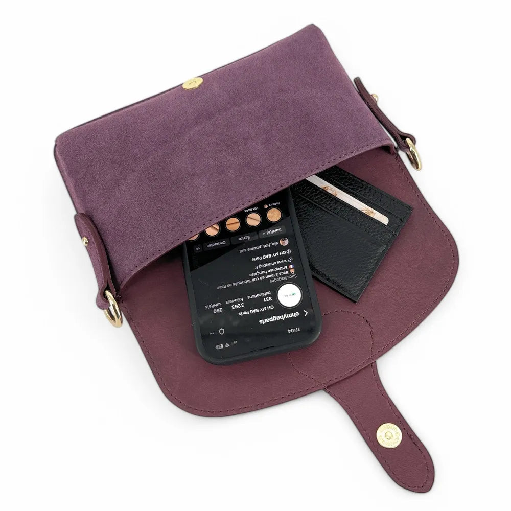 Mini-sac french stick en croûte de cuir TOSCA SUEDE Prune
