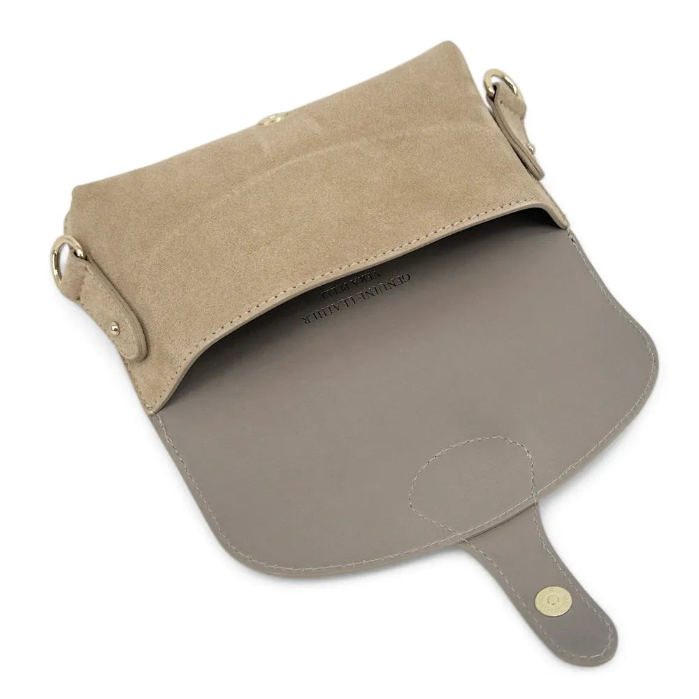 Mini-sac french stick en croûte de cuir TOSCA SUEDE Taupe clair