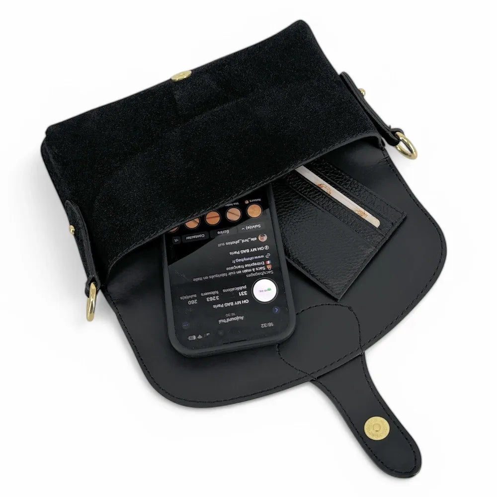 Mini-sac french stick en croûte de cuir TOSCA SUEDE Noir