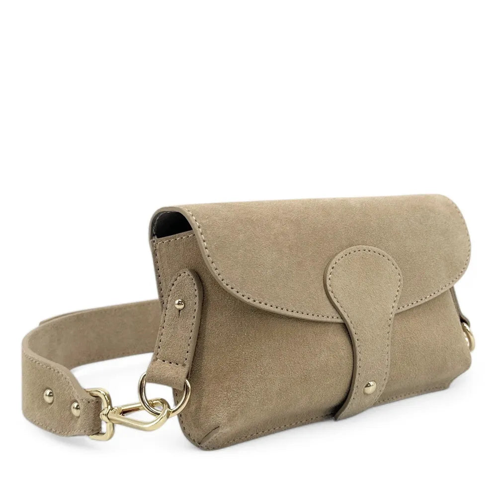 Mini-sac french stick en croûte de cuir TOSCA SUEDE Taupe clair