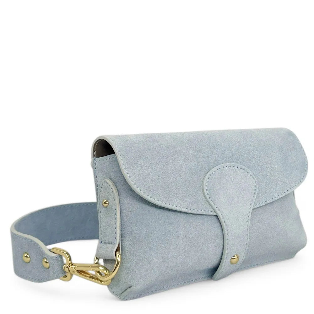 Mini-sac french stick en croûte de cuir TOSCA SUEDE Bleu pastel