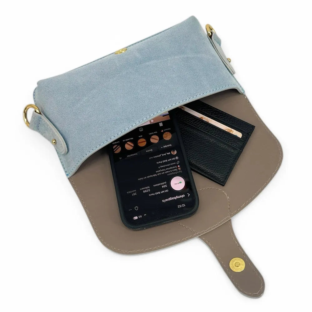 Mini-sac french stick en croûte de cuir TOSCA SUEDE Bleu pastel