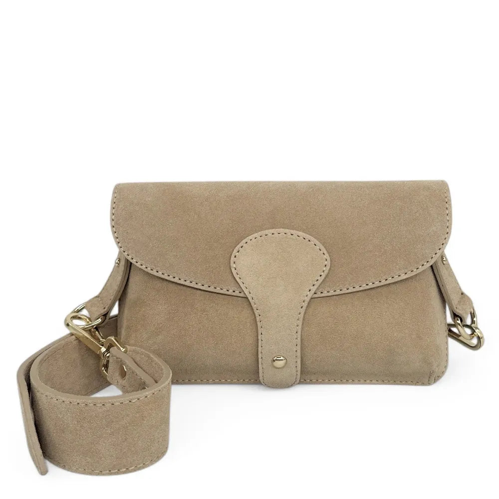 Mini-sac french stick en croûte de cuir TOSCA SUEDE Taupe clair