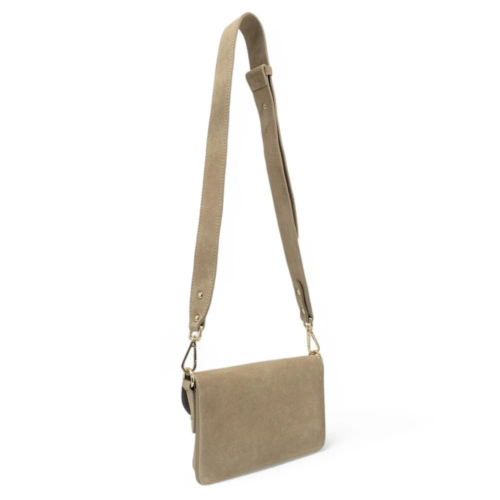 Mini-sac french stick en croûte de cuir TOSCA SUEDE Taupe clair
