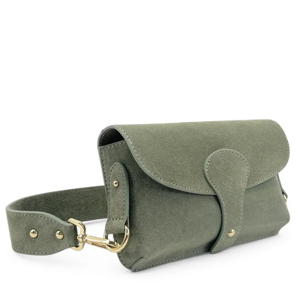 Mini-sac french stick en croûte de cuir TOSCA SUEDE Vert amande