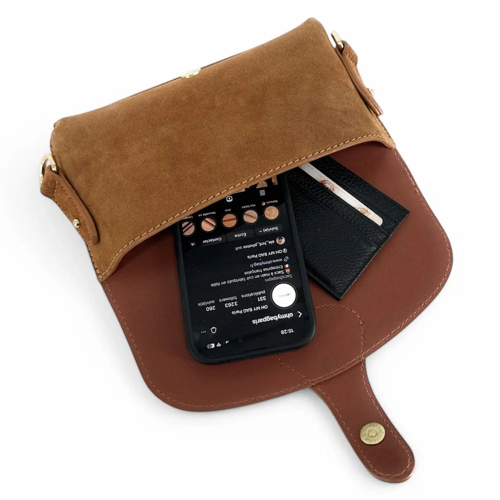Mini-sac french stick en croûte de cuir TOSCA SUEDE Cannelle