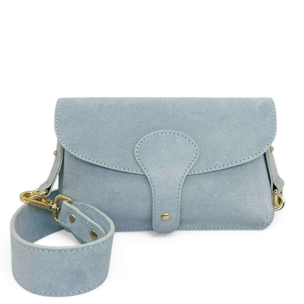 Mini-sac french stick en croûte de cuir TOSCA SUEDE Bleu pastel
