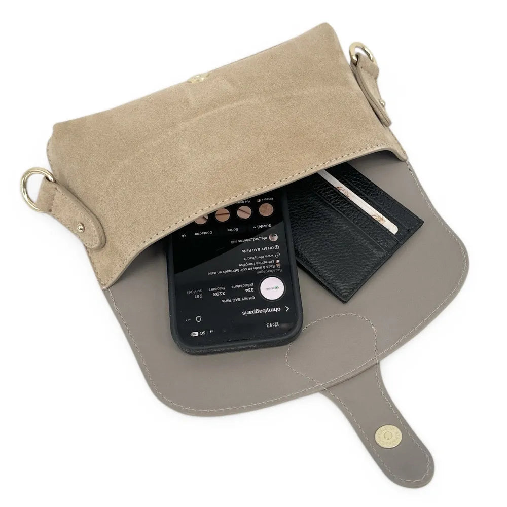 Mini-sac french stick en croûte de cuir TOSCA SUEDE Taupe clair