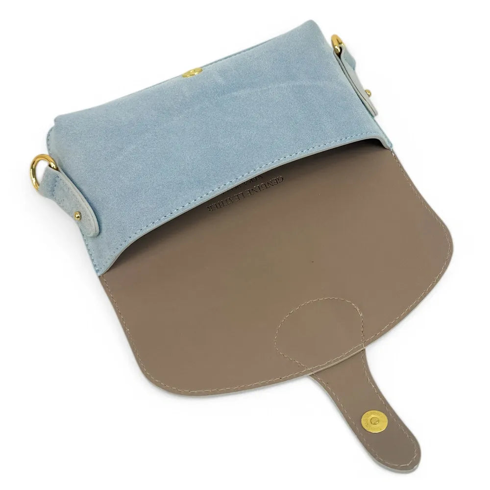 Mini-sac french stick en croûte de cuir TOSCA SUEDE Bleu pastel