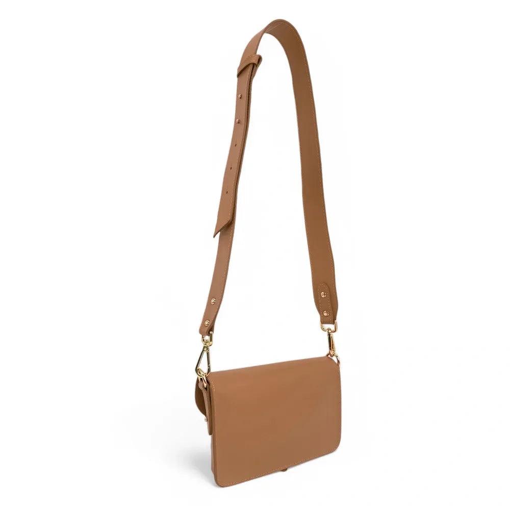 Mini-sac french stick en cuir lisse TOSCA Camel foncé