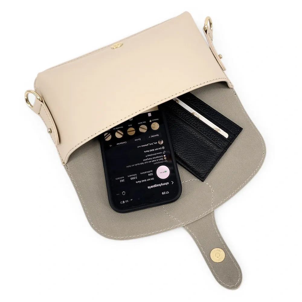 Mini-sac french stick en cuir lisse TOSCA Beige crème