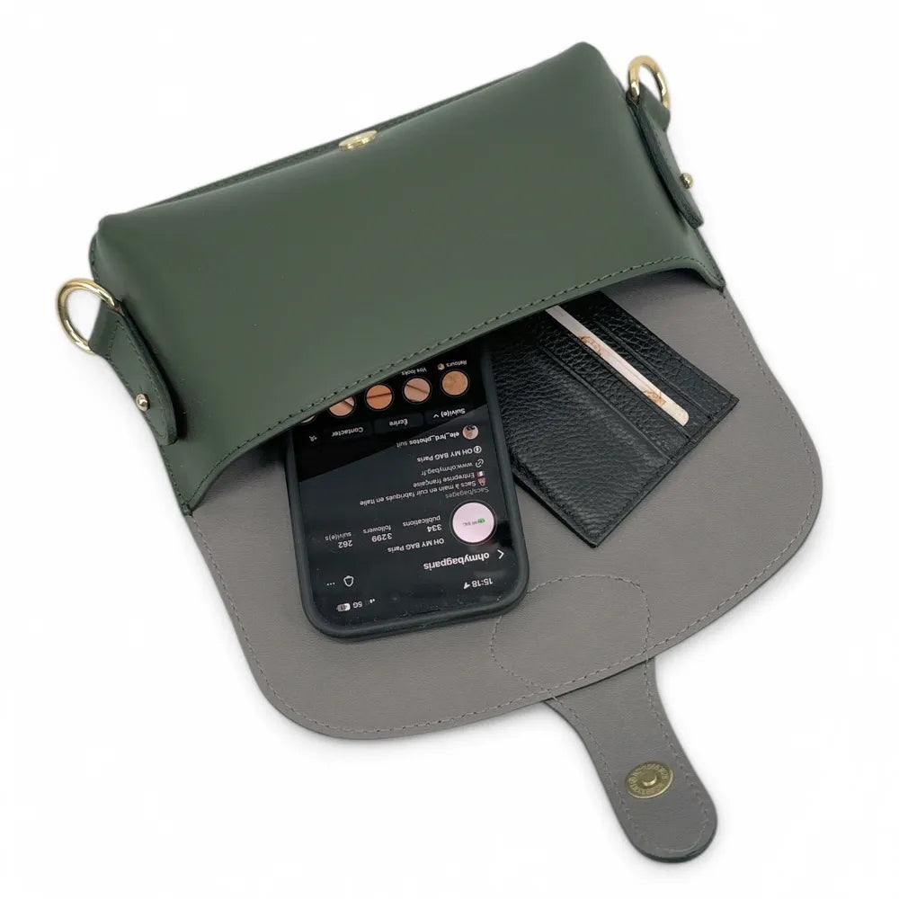 Mini-sac french stick en cuir lisse TOSCA Vert mousse