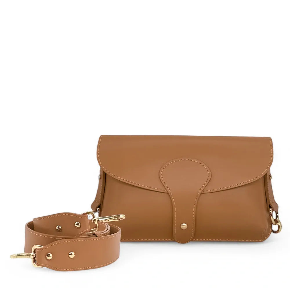 Mini-sac french stick en cuir lisse TOSCA Camel foncé