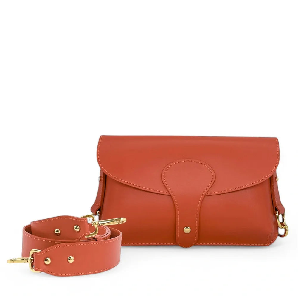 Mini-sac french stick en cuir lisse TOSCA Rouge brique