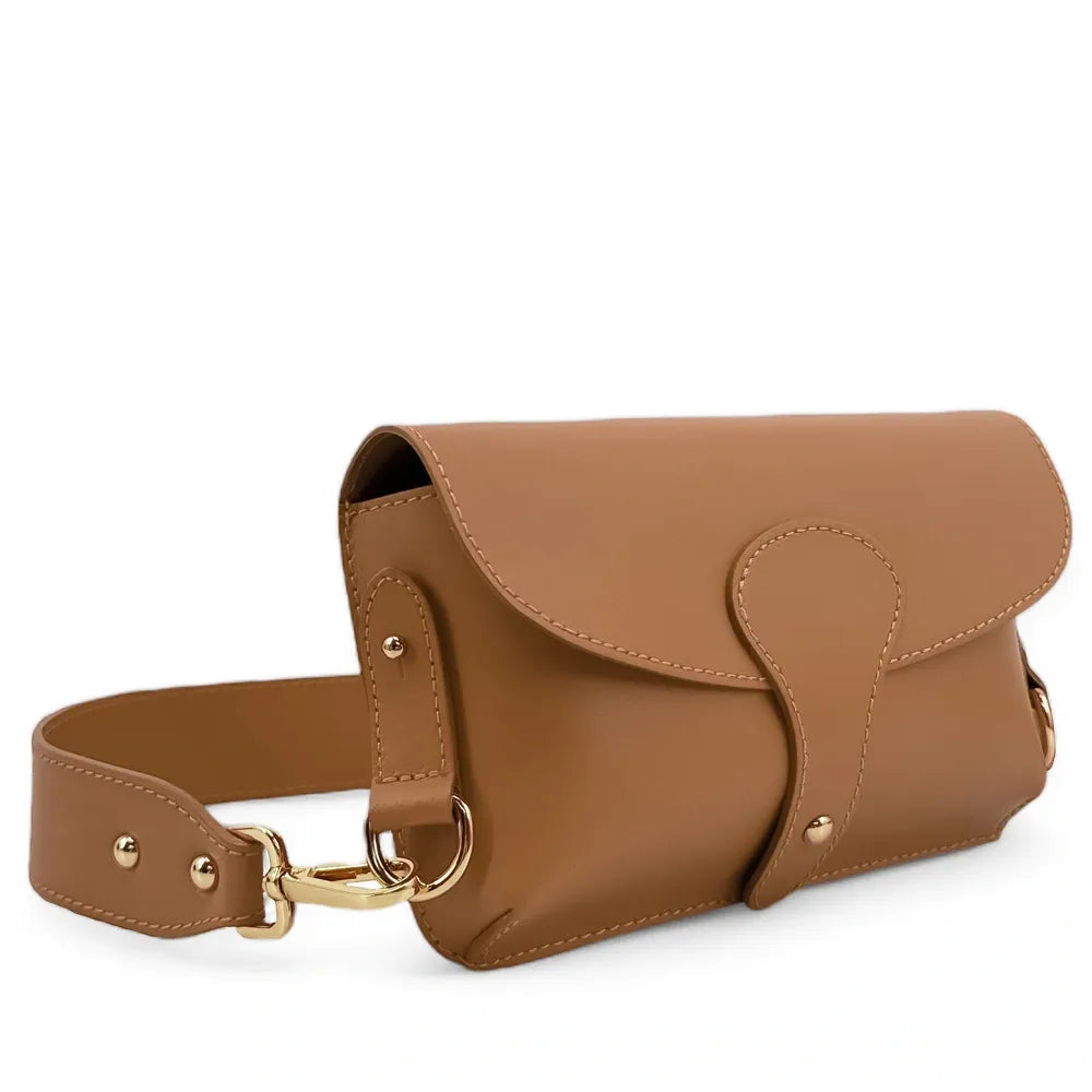Mini-sac french stick en cuir lisse TOSCA Camel foncé