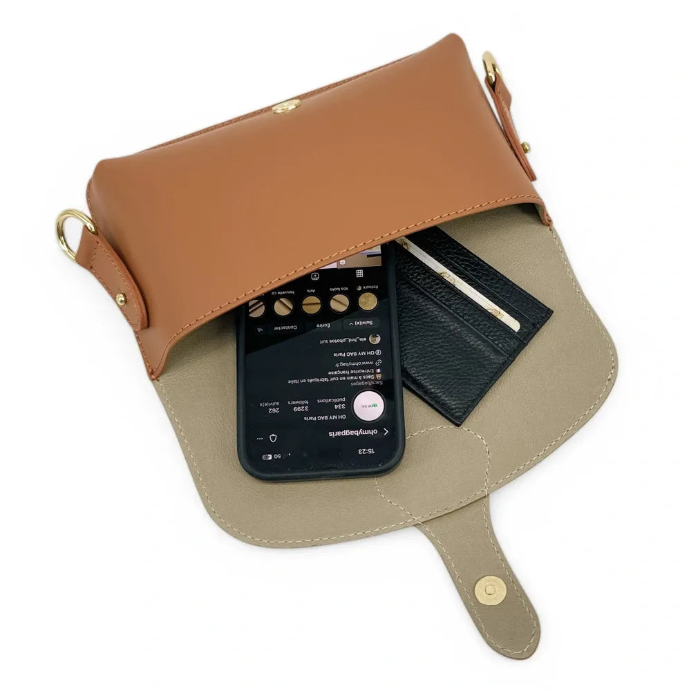 Mini-sac french stick en cuir lisse TOSCA Camel foncé