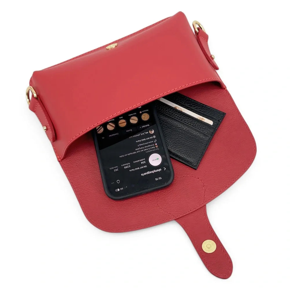 Mini-sac french stick en cuir lisse TOSCA Rouge magenta
