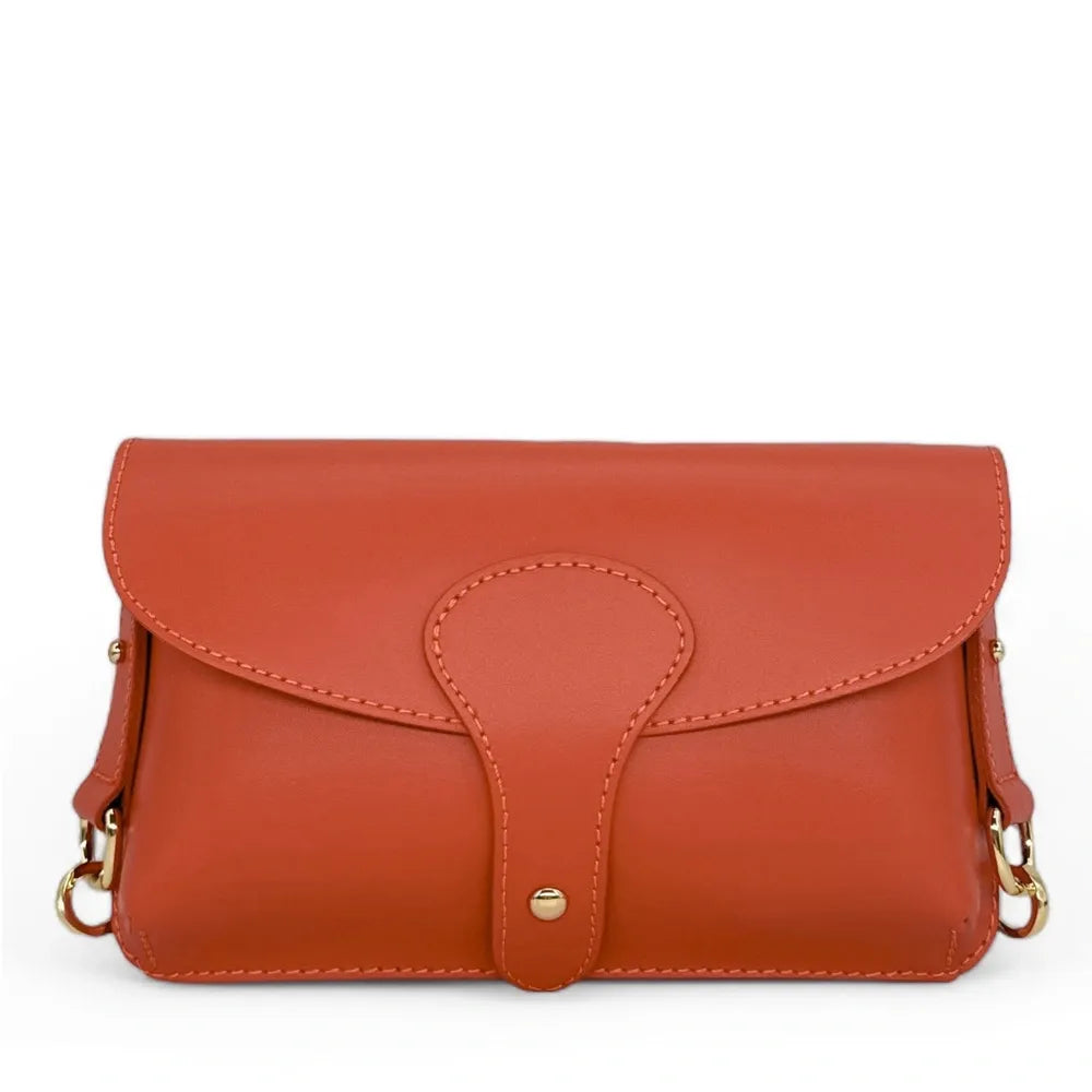 Mini-sac french stick en cuir lisse TOSCA Rouge brique