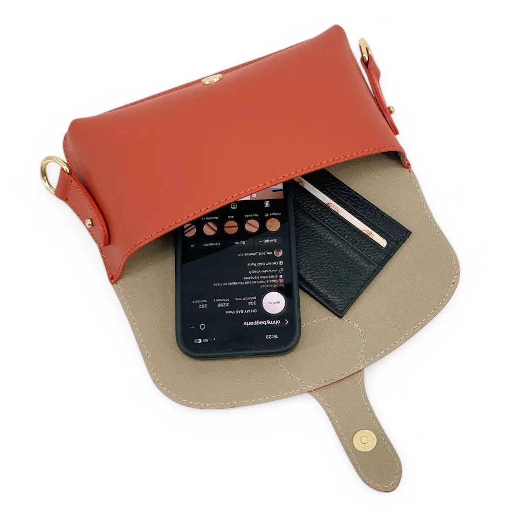 Mini-sac french stick en cuir lisse TOSCA Rouge brique