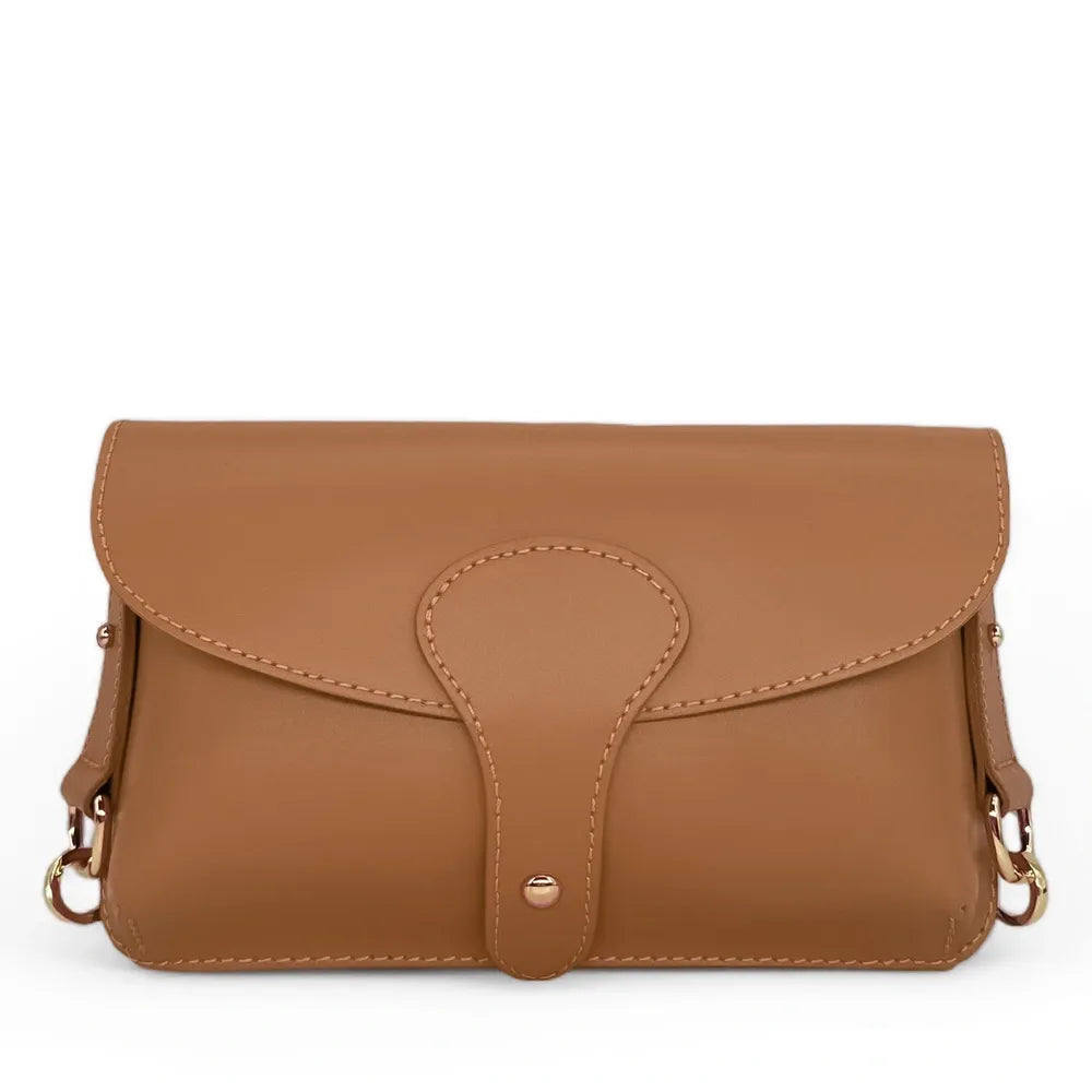 Mini-sac french stick en cuir lisse TOSCA Camel foncé