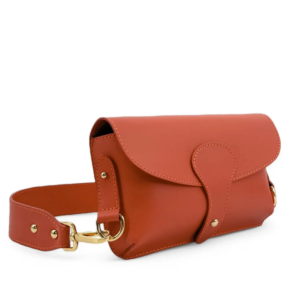 Mini-sac french stick en cuir lisse TOSCA Rouge brique