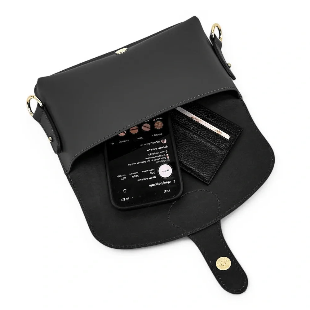 Mini-sac french stick en cuir lisse TOSCA Noir