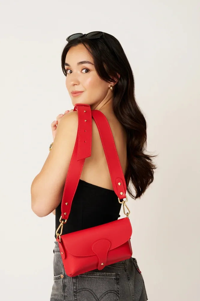 Mini-sac french stick en cuir lisse TOSCA Rouge magenta