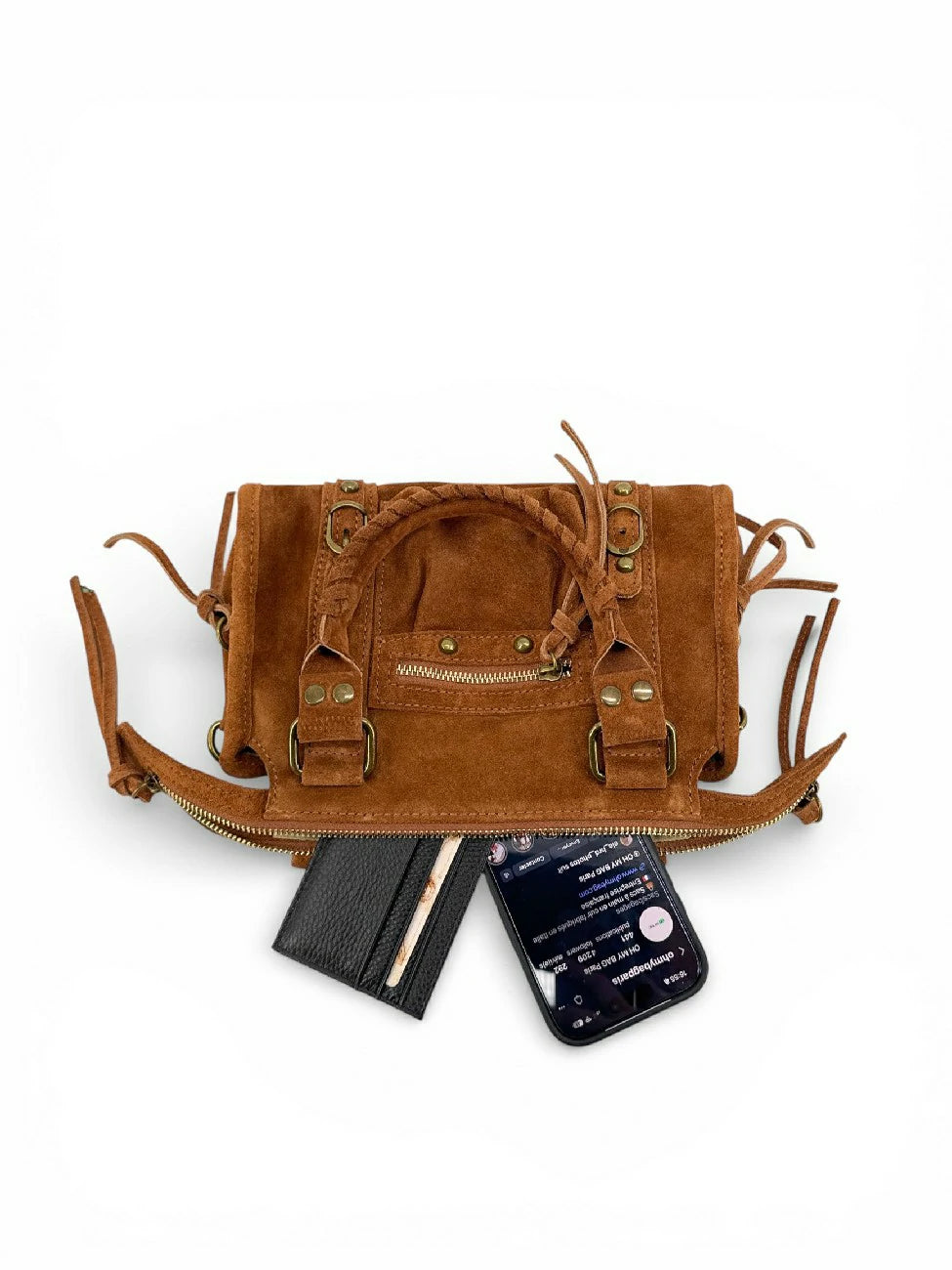 STORM SUEDE MINI suede mini bag, Dark camel