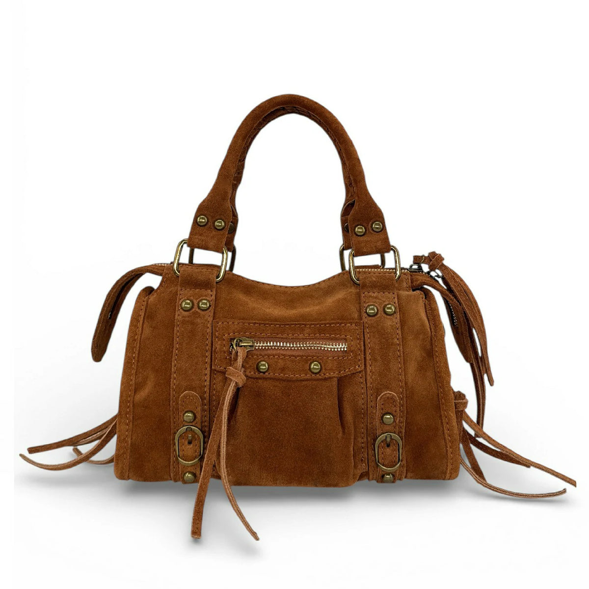 STORM SUEDE MINI suede mini bag, Dark camel