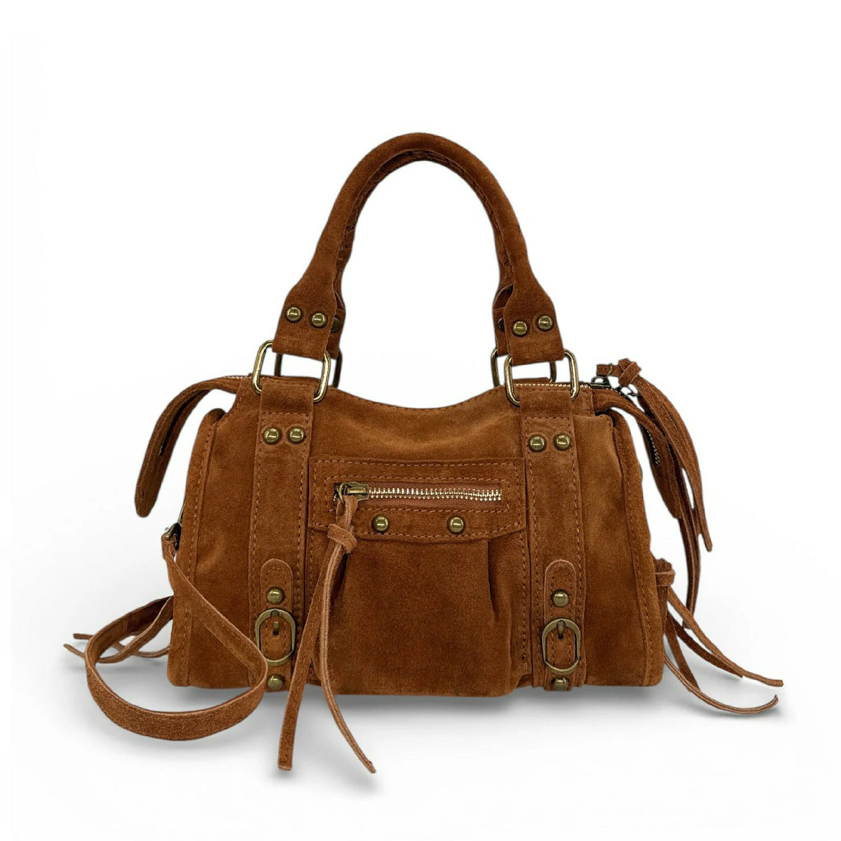 STORM SUEDE MINI suede mini bag, Dark camel