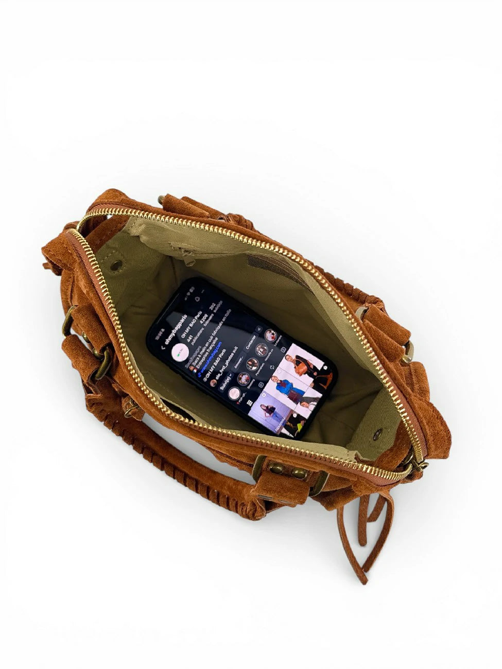 STORM SUEDE MINI suede mini bag, Dark camel