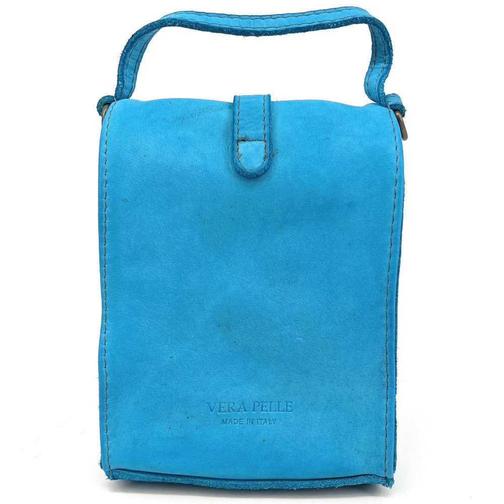 Mini-sac pochette bandoulière en cuir vintage OHM Bleu turquoise