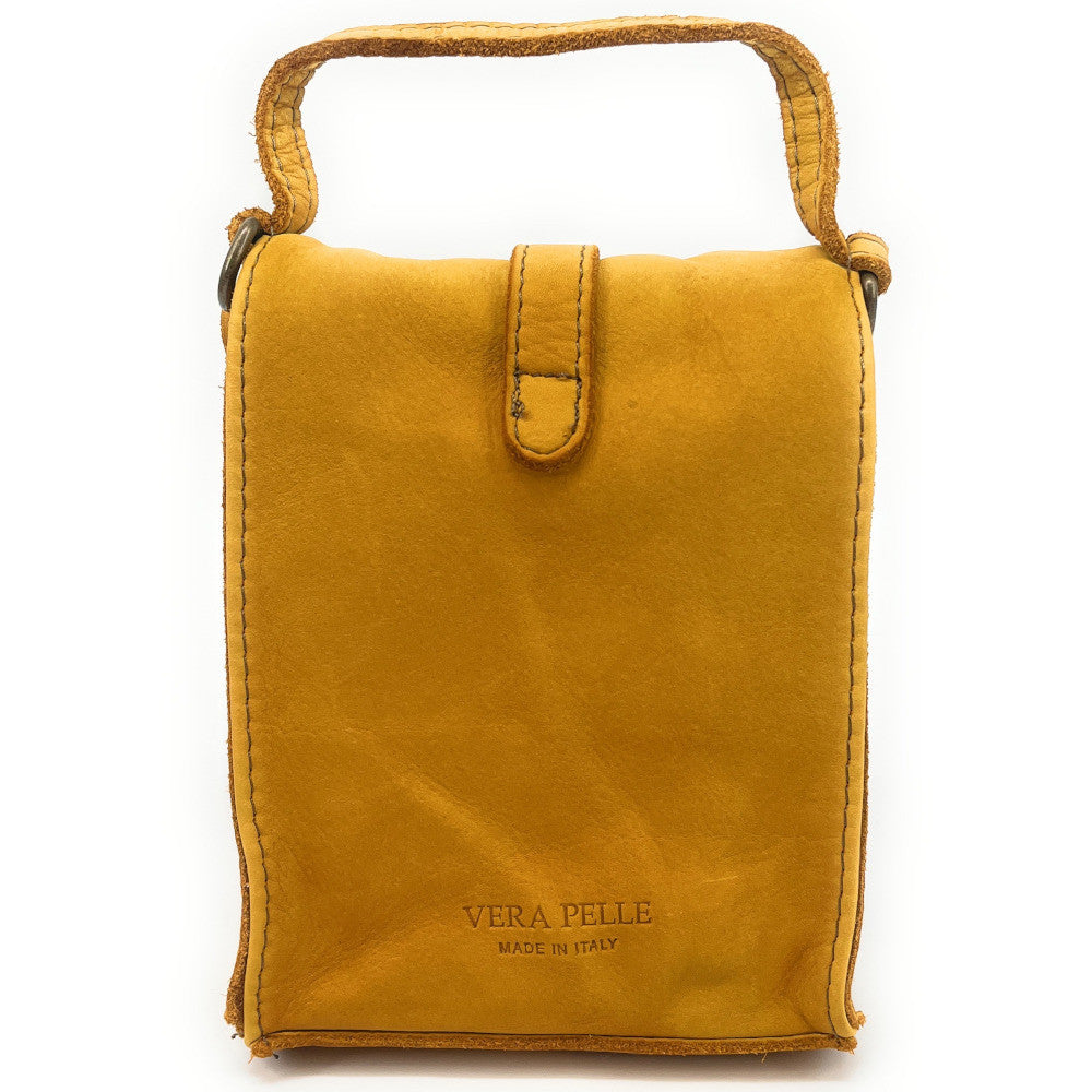 Mini-sac pochette bandoulière en cuir vintage OHM Jaune Moutarde