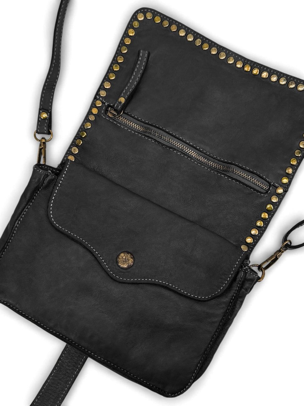 Kuriertasche mit Schulterriemen aus Vintage-Leder MISS SHAN Schwarz