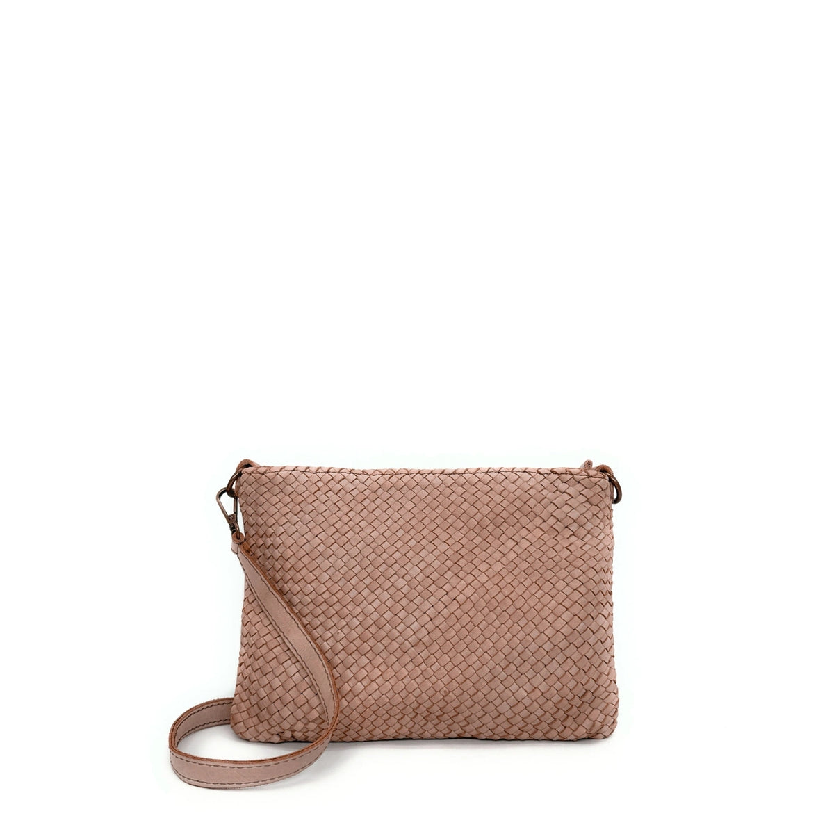 Sac pochette à bandoulière en cuir tressé MISS JOE Rose nude