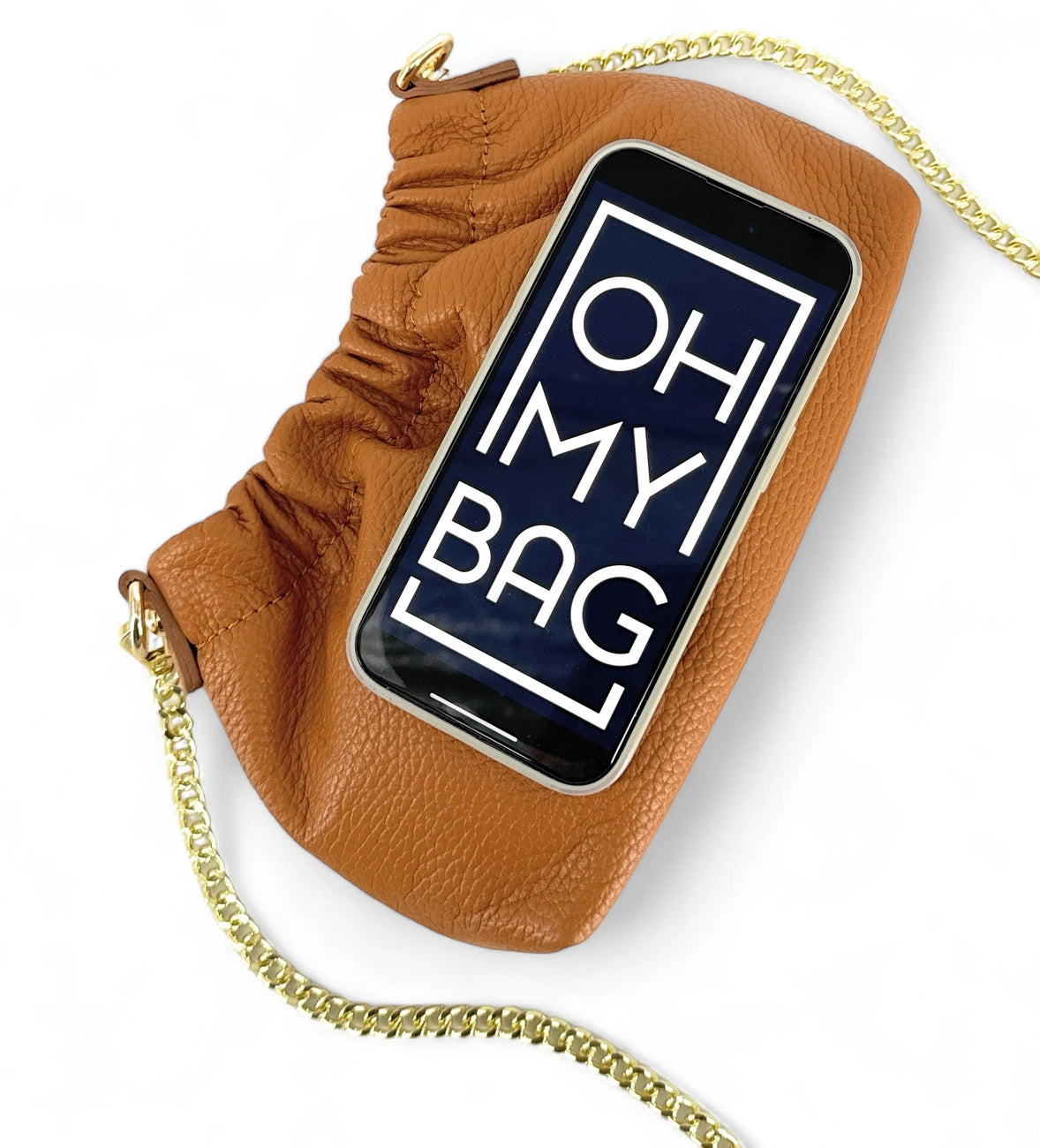 Pouch-Tasche aus genarbtem Leder LA POUCHINETTE Camelbraun