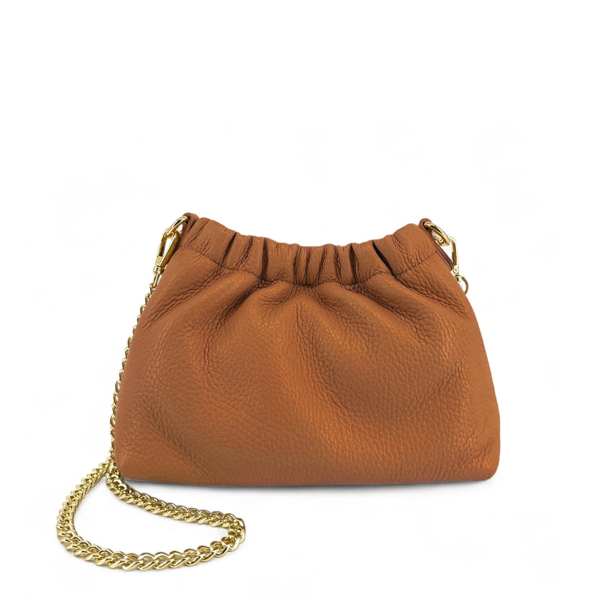 Pouch-Tasche aus genarbtem Leder LA POUCHINETTE Camelbraun