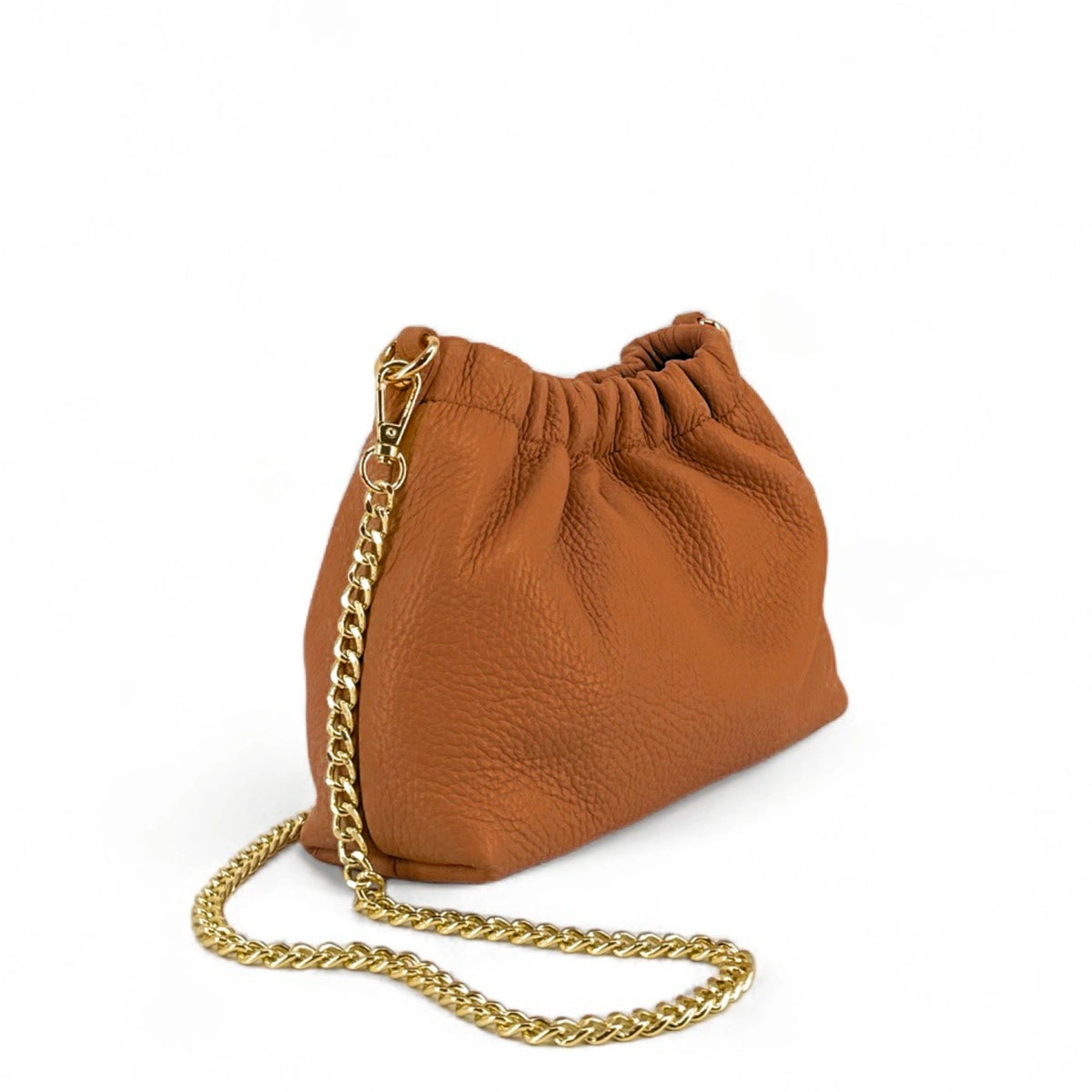 Pouch-Tasche aus genarbtem Leder LA POUCHINETTE Camelbraun