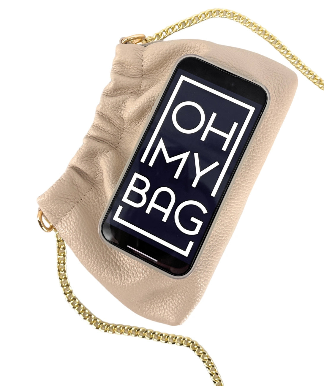 Pouch-Tasche aus genarbtem Leder LA POUCHINETTE Helltaupe