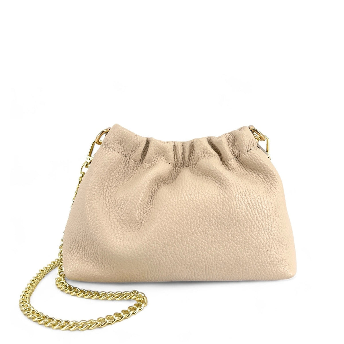 Pouch-Tasche aus genarbtem Leder LA POUCHINETTE Helltaupe