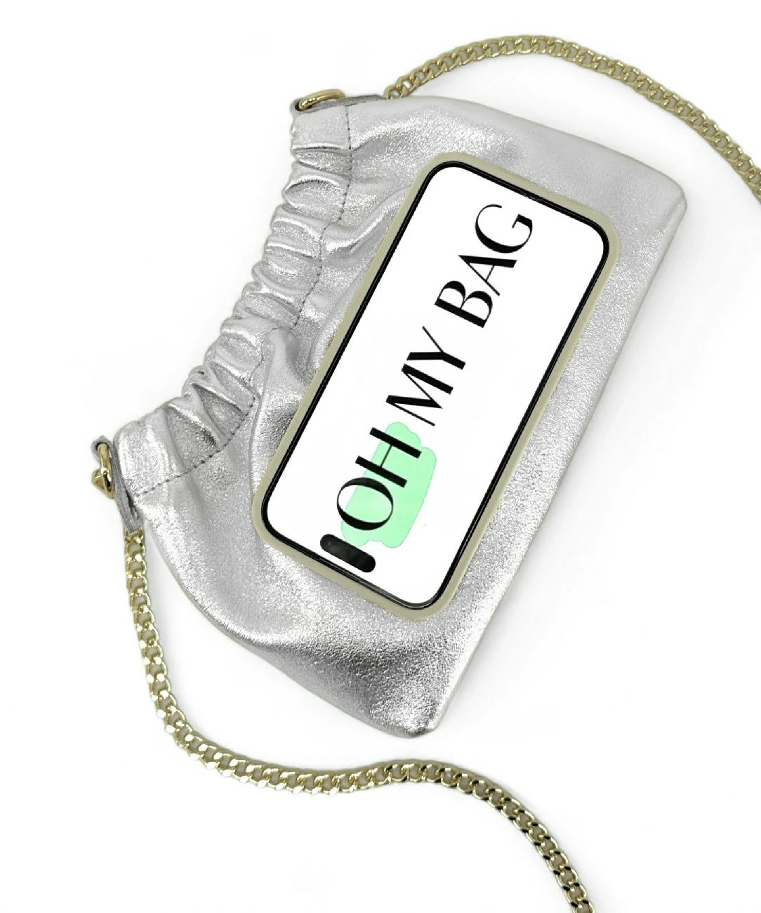 Bolso pouch de piel tornasolada LA POUCHINETTE plateado claro