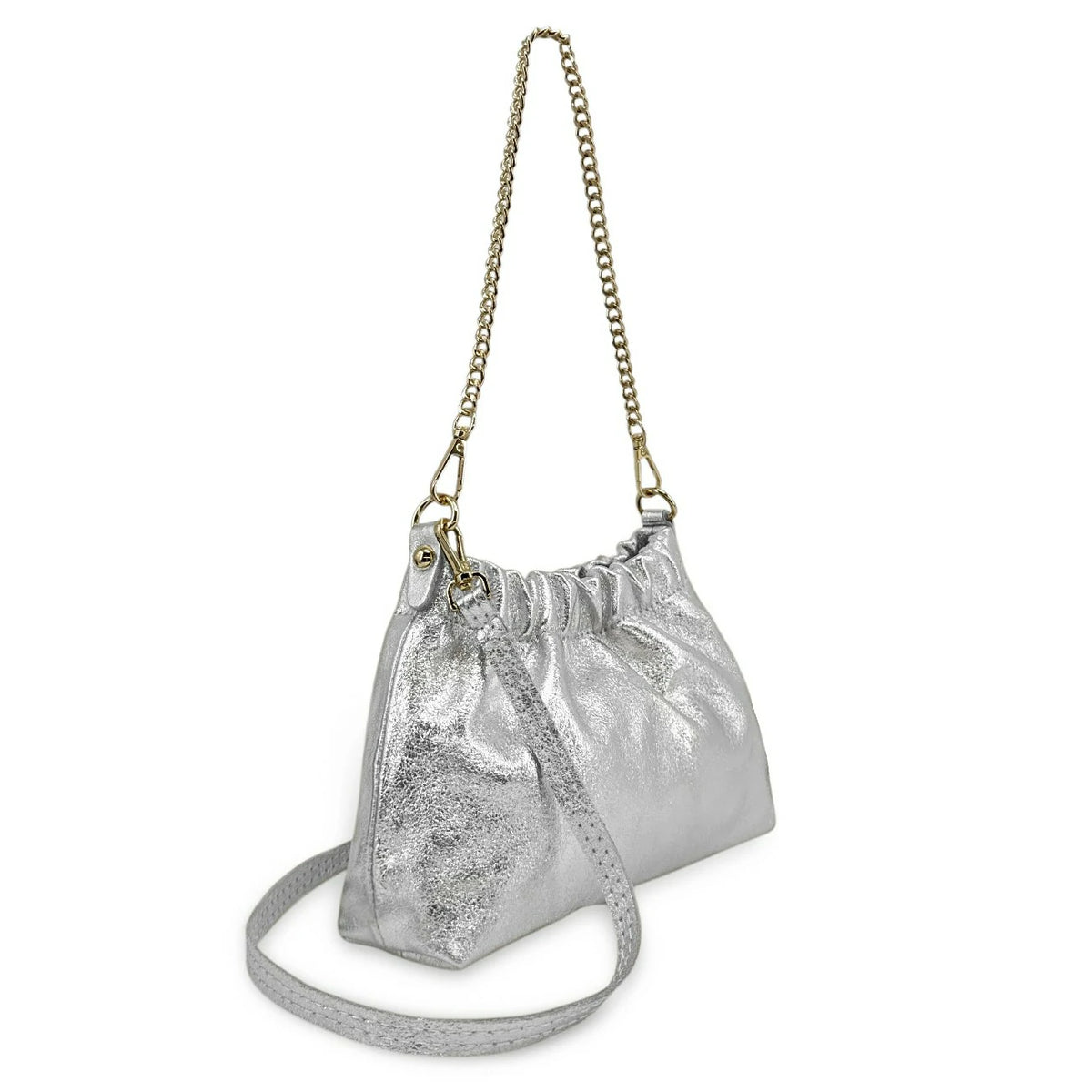 Bolso pouch de piel tornasolada LA POUCHINETTE plateado claro