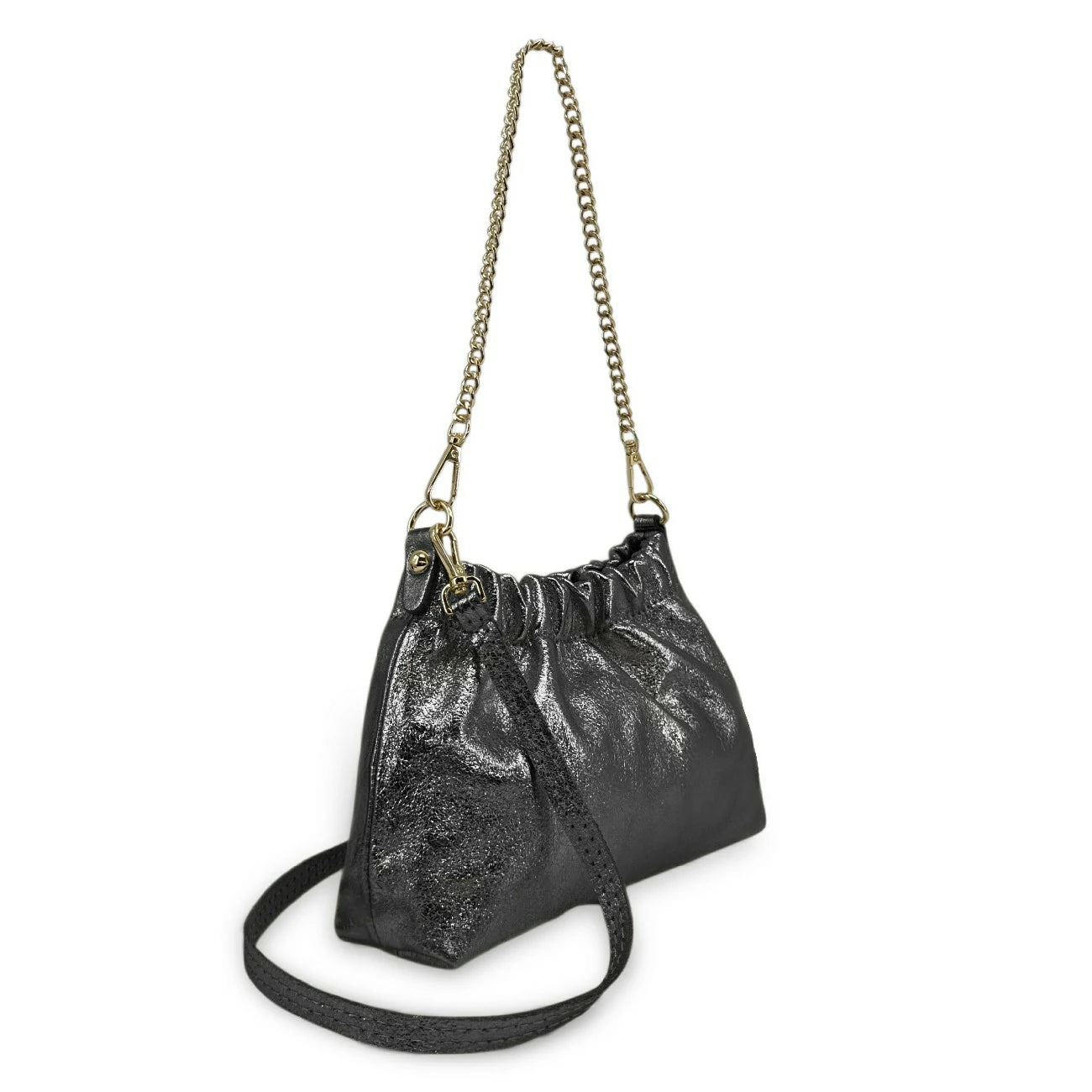 Sac pouch en cuir irisé LA POUCHINETTE Noir irisé