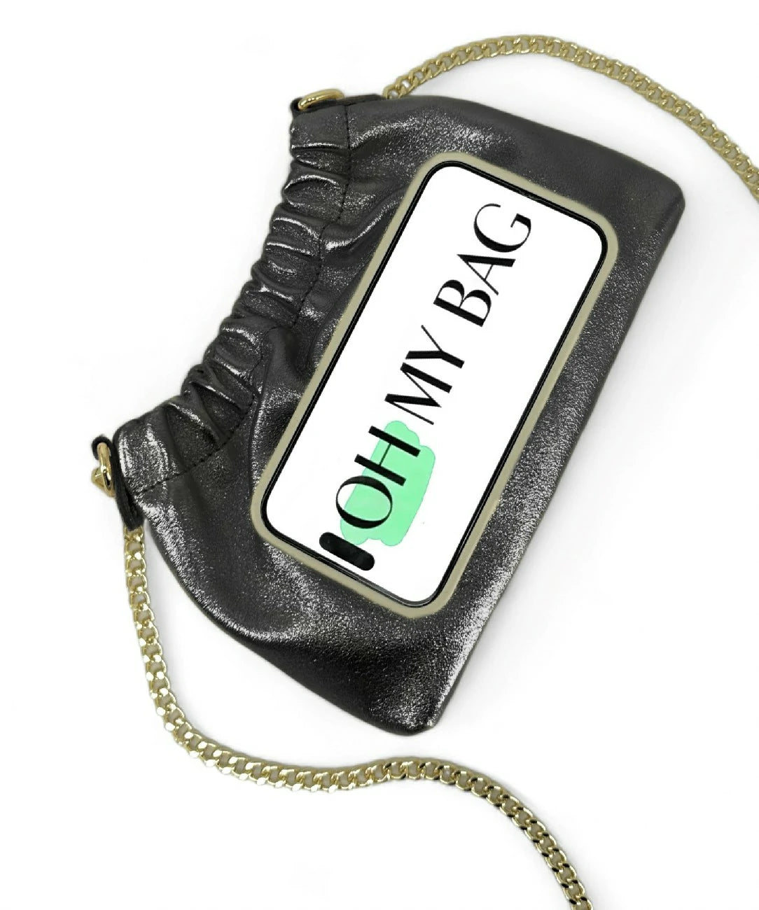 LA POUCHINETTE Iridescent Black Leather Pouch Bag