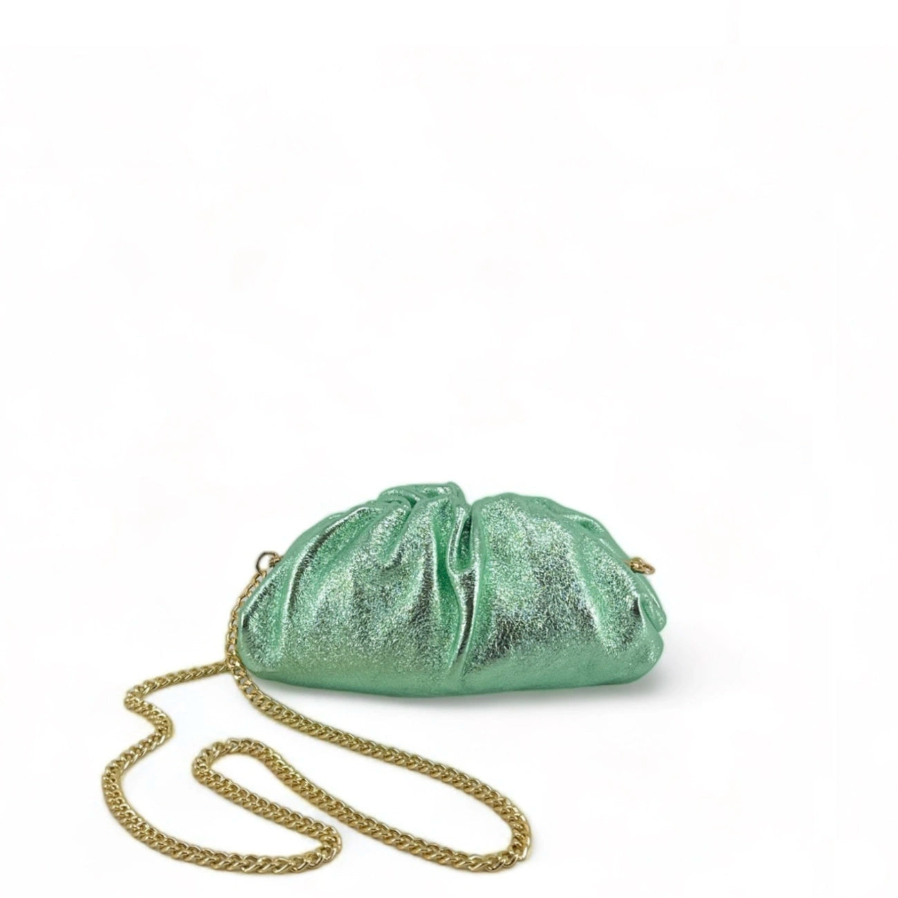 Mini borsa a mano pouch in pelle iridescente RIO Menta ghiacciata