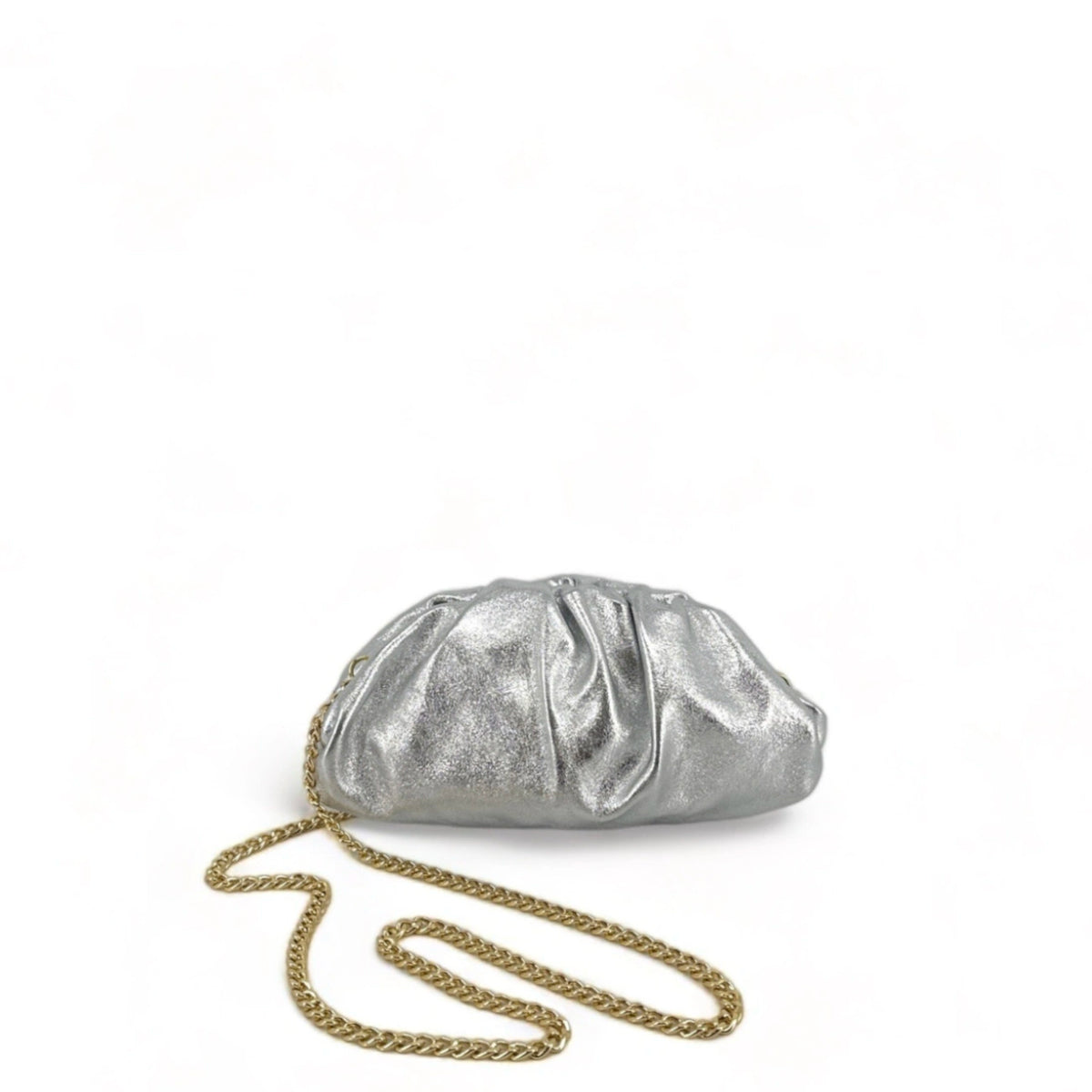 Mini-sac à main pouch en cuir irisé RIO Argent clair